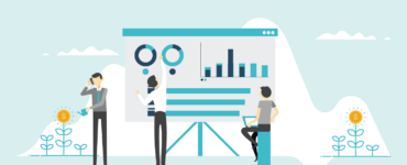 3 employees looking at a graph of their sales performance.