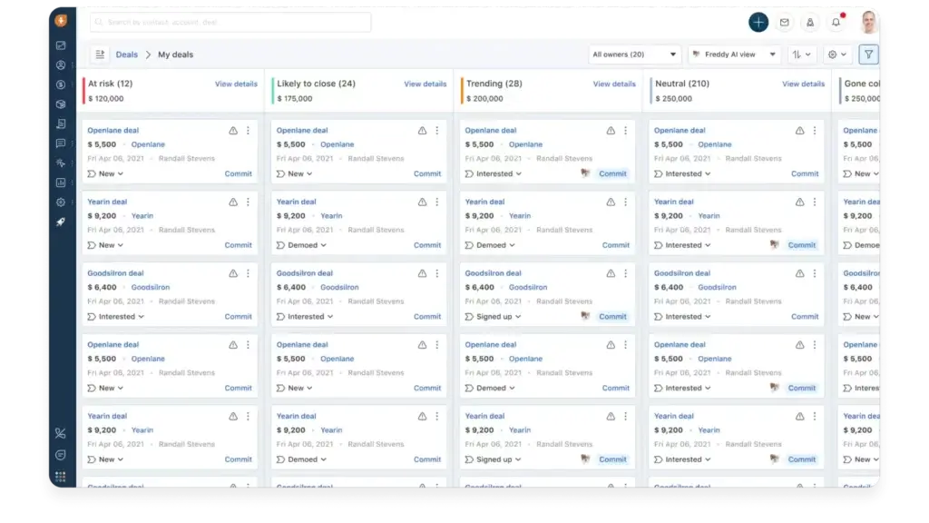 screenshot of freshsales crm software