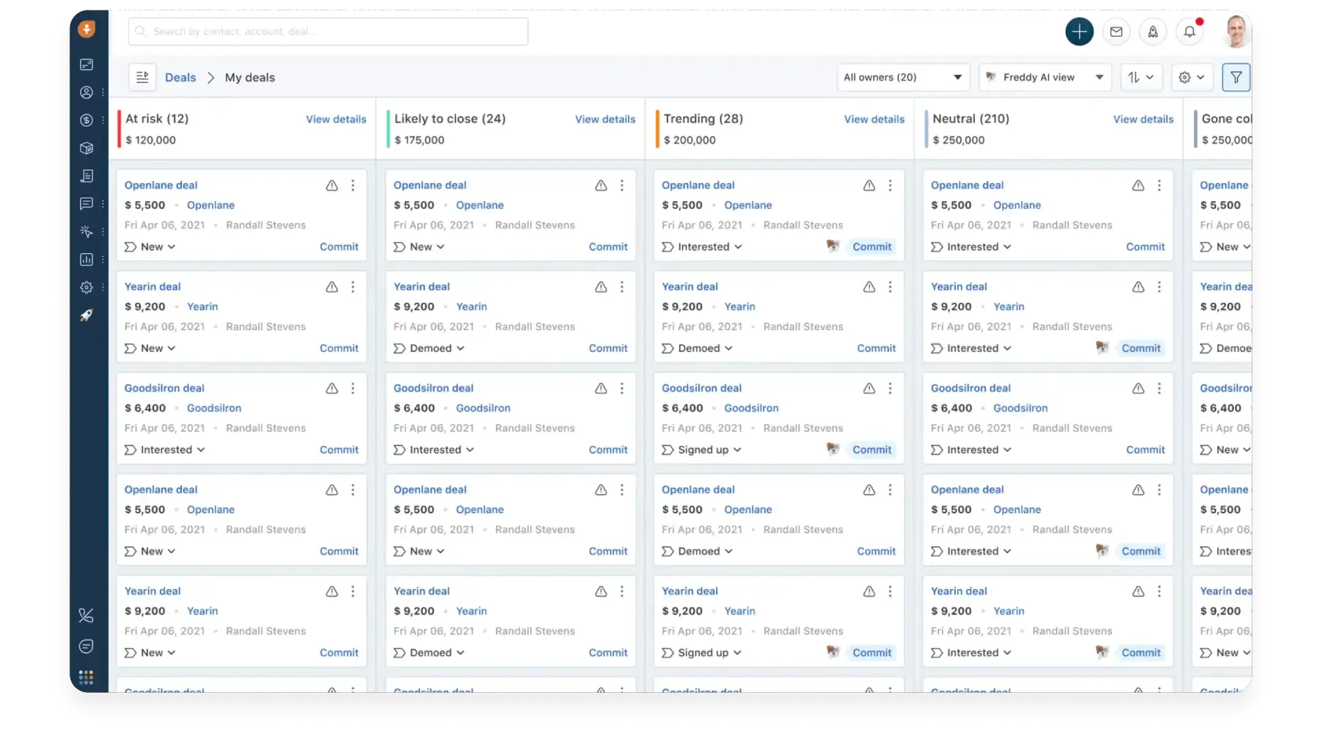 screenshot of freshsales crm software