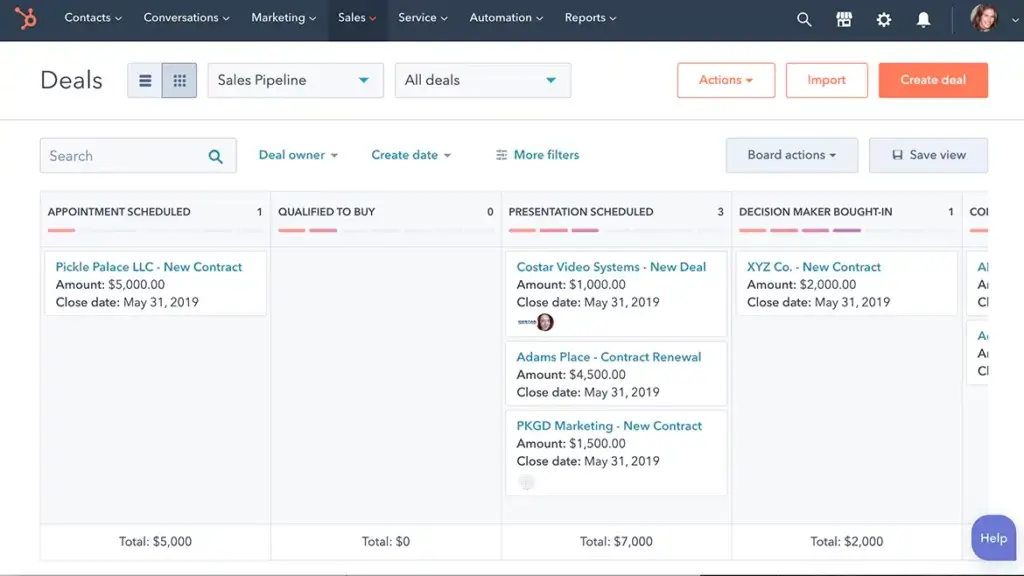 a screenshot from Hubspot software